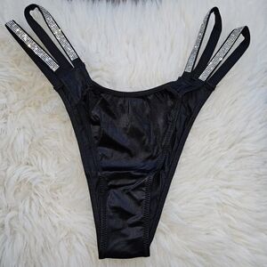Victoria's Secret Black Rhinestone-Trim Thong